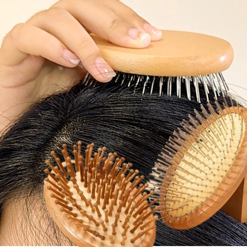 Round Bamboo Cushion Hair Brush | Anti-Static Massage Comb Bamboo Hair Brush QXL
