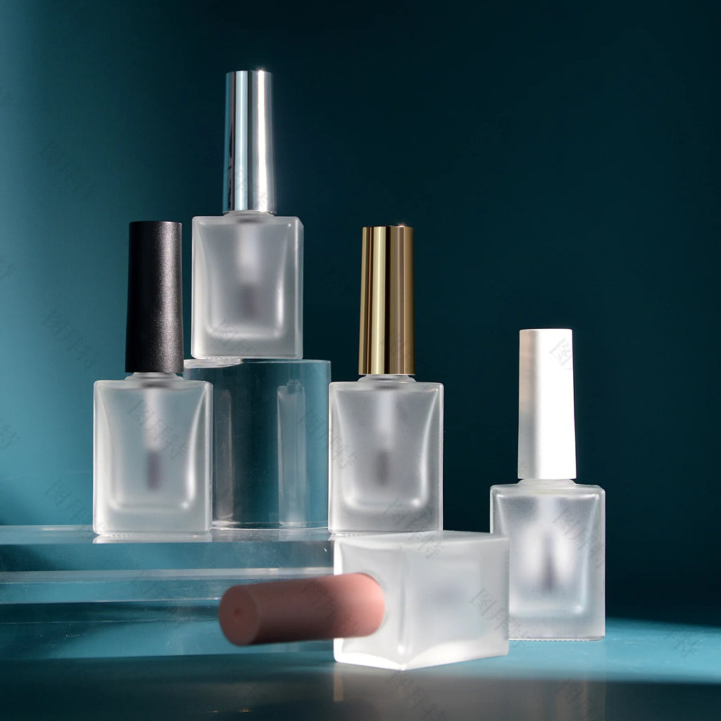 15ml Frosted Square Glass Nail Polish Bottle with Brush Nail Polish Bottle QXL