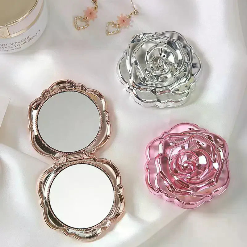 Retro Rose Compact Pocket Mirror | Double-Sided Magnifying Compact Makeup Mirror QXL