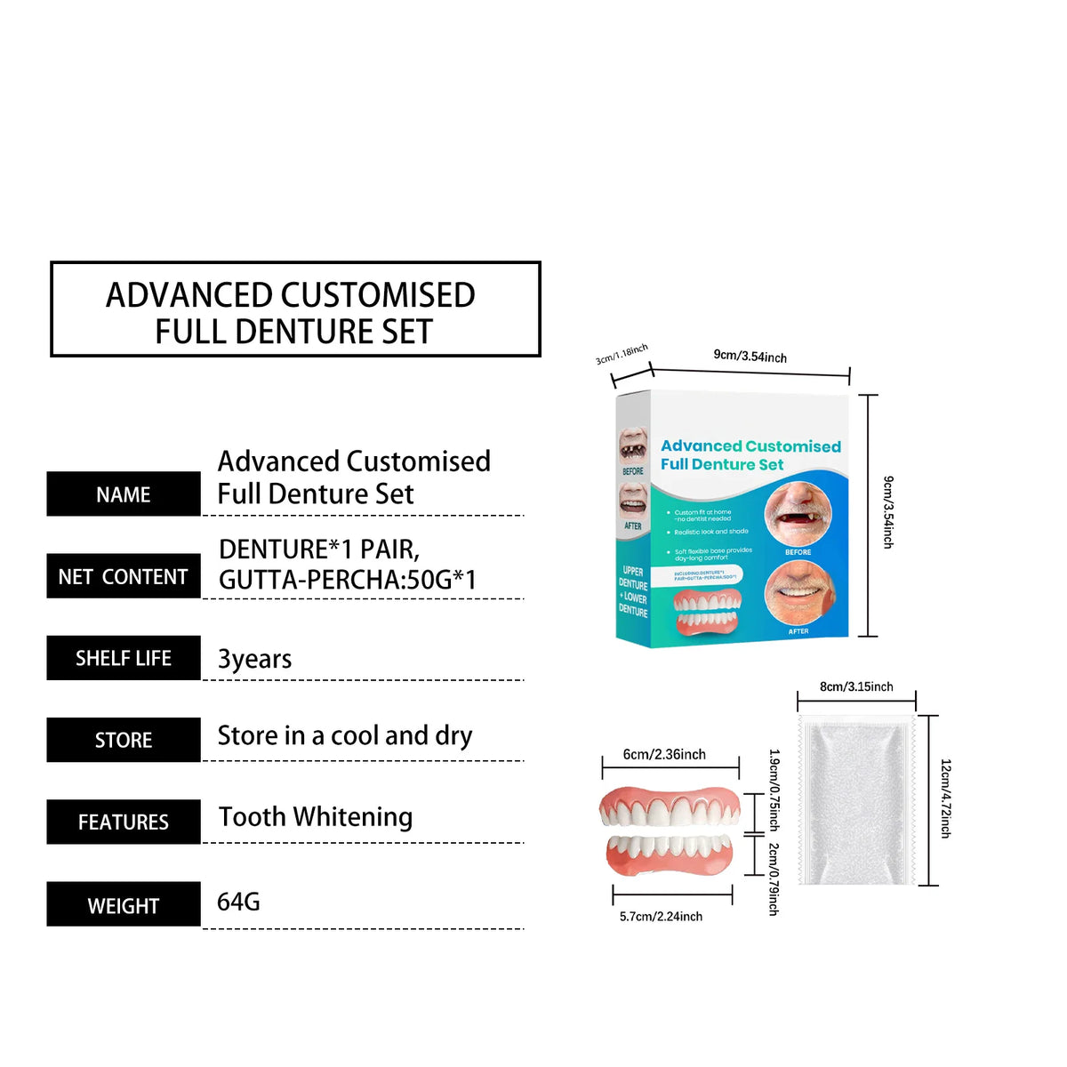 Adjustable Cosmetic Teeth Set | Smile Gap Cover Kit Cosmetic Denture Set QXL