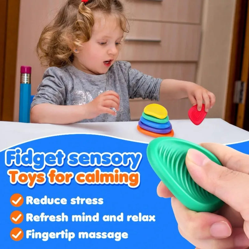 Silicone Sensory Fidget Stones 6-Pack | Textured Calming Toys Sensory Fidget Toys QXL
