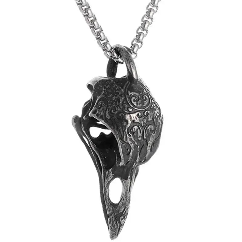 Nordic Crow Skull Pendant Necklace | Stainless Steel Gothic Pendant Necklace QXL