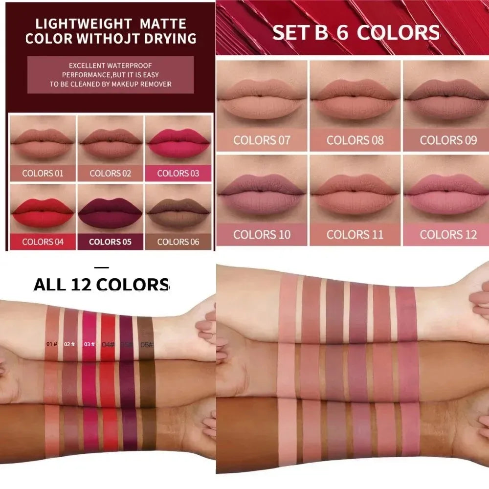 Handaiyan 6-Pc Matte Velvet Liquid Lipstick Set | Waterproof Liquid Lipstick Set QXL