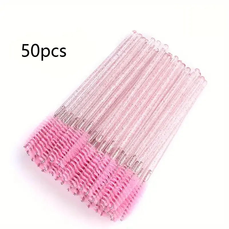 50/100/200-Pack Crystal Mascara Wands & Eyebrow Brush Set Mascara Wand Set QXL Pink