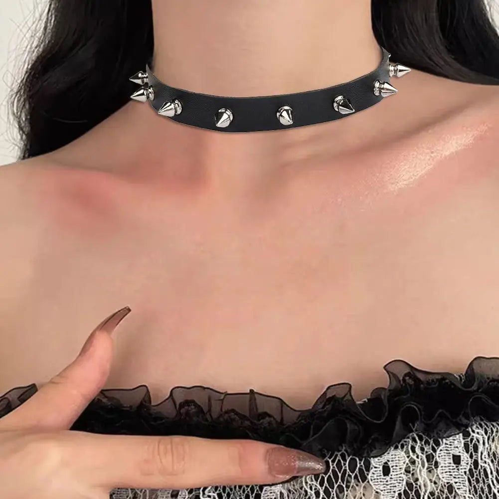 Punk Gothic Studded PU Leather Choker Necklace | Unisex Choker Necklace QXL