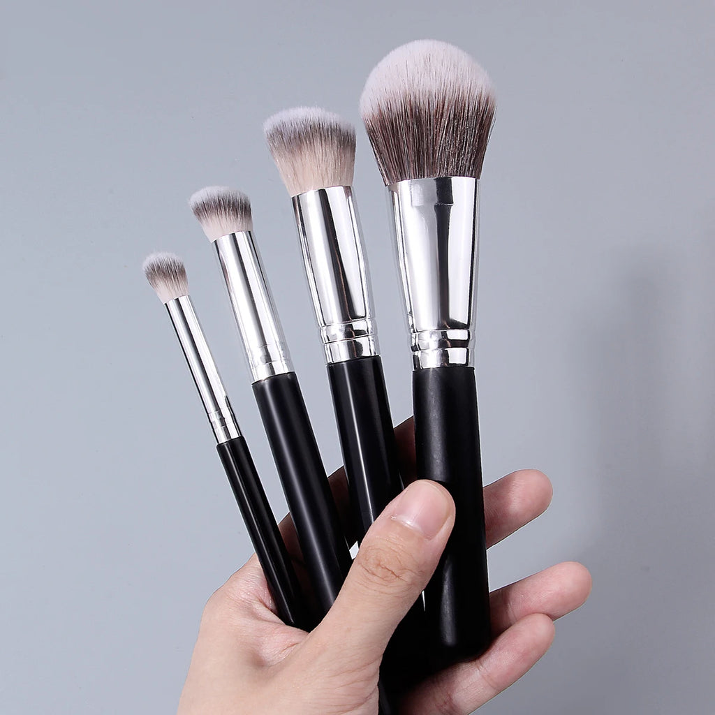 KOSSHOW 4-Pc Foundation & Concealer Makeup Brush Set – Black Makeup Brush Set QXL