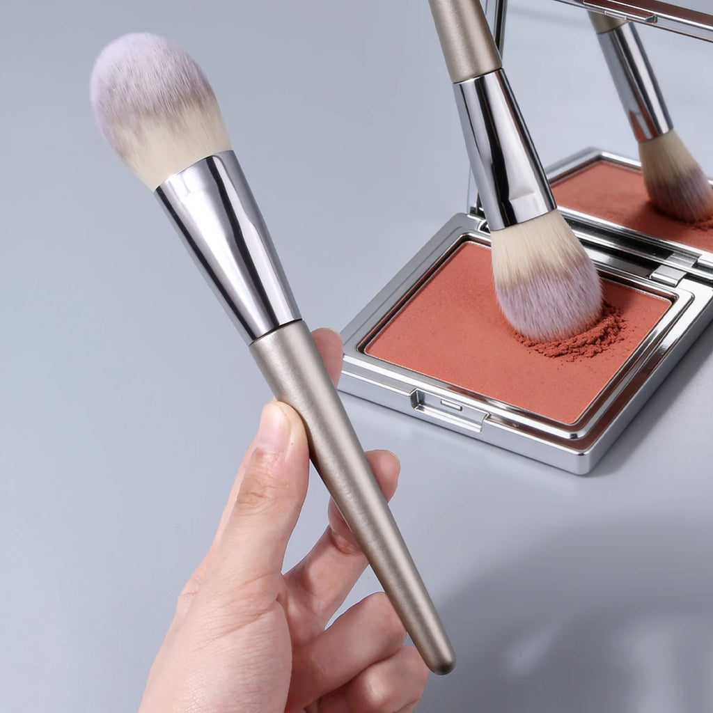 KOSSHOW Tongue-Shaped Blush Powder Brush – Silver Handle Blush Makeup Brush QXL