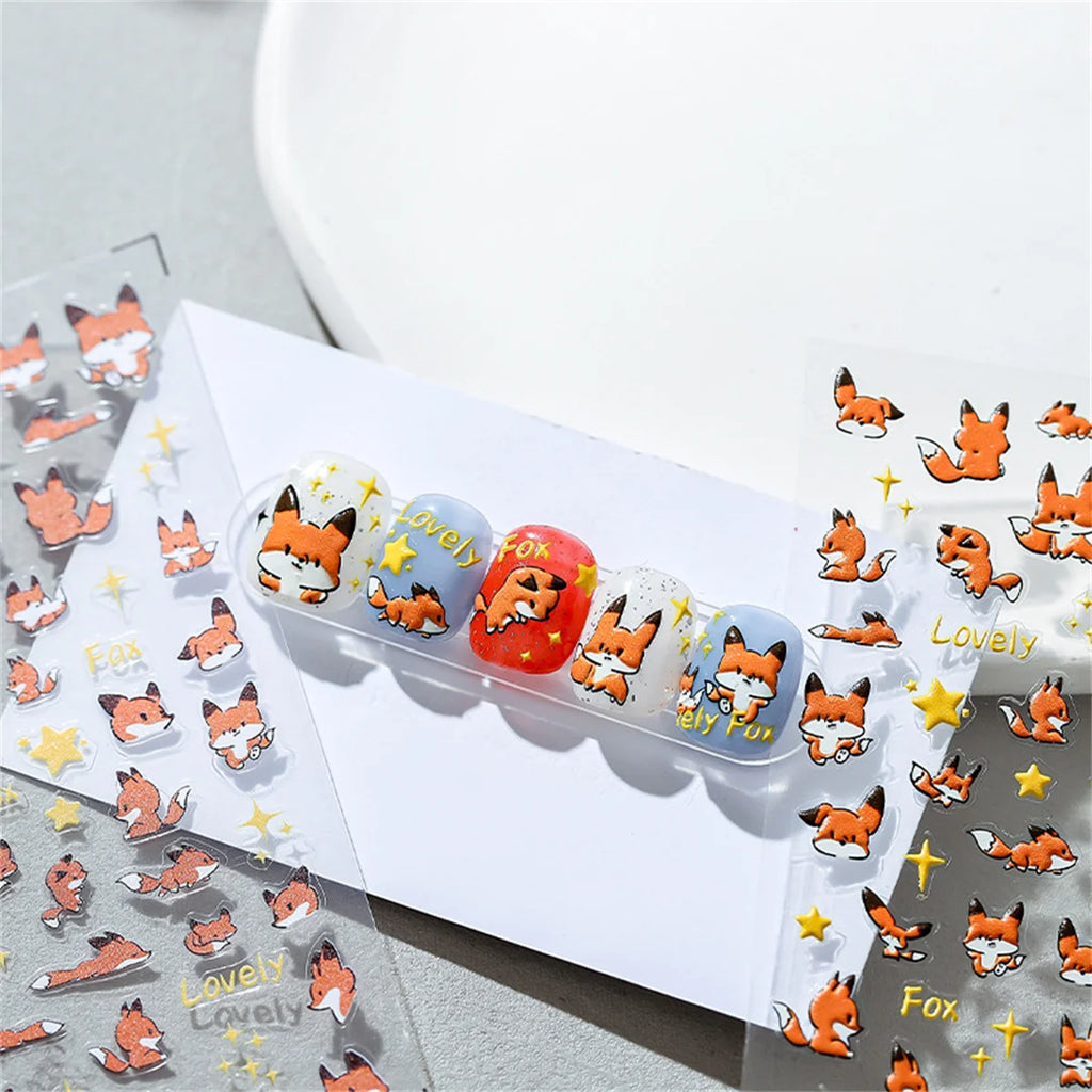 5D Kawaii Fox Nail Art Stickers | Acrylic Self-Adhesive Decals Nail Art Stickers QXL