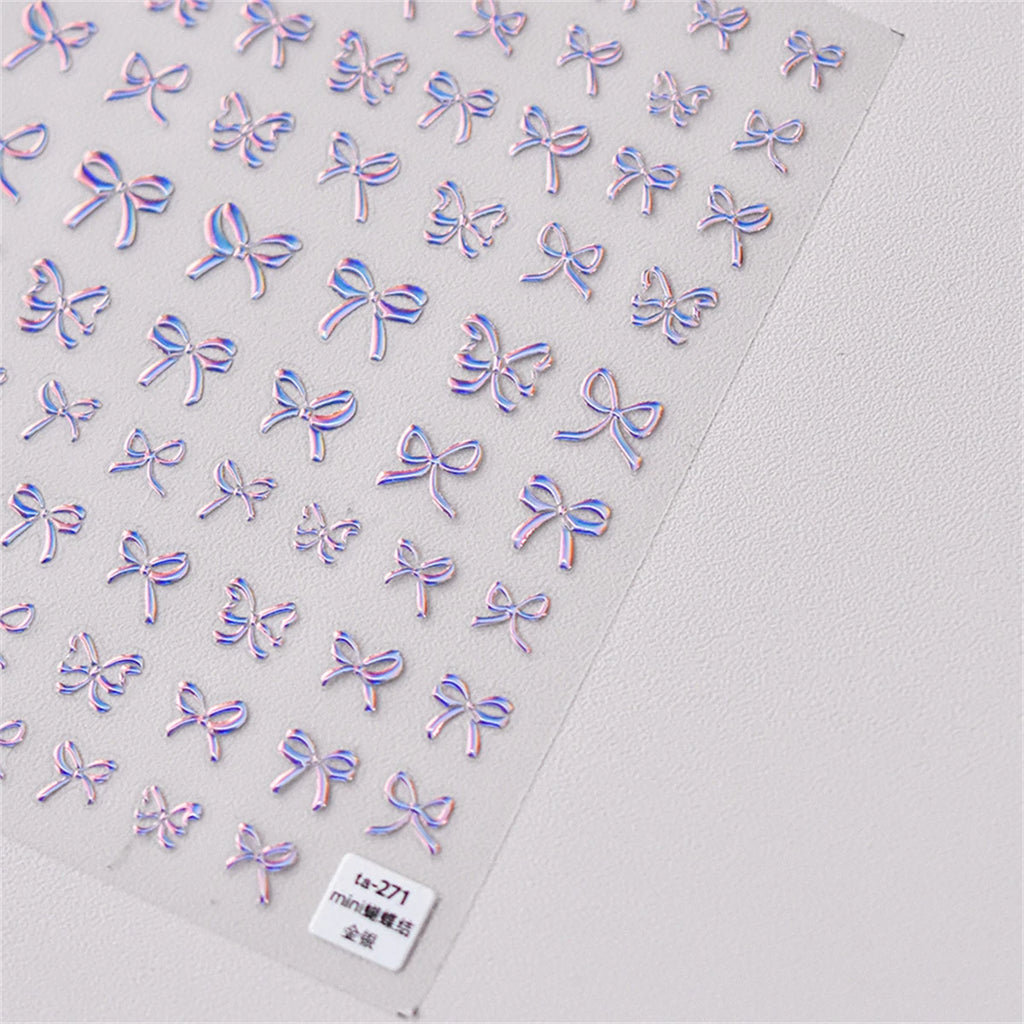 5D Bronzing Bow Nail Art Stickers | Gold Silver Kawaii Decals Nail Art Stickers QXL