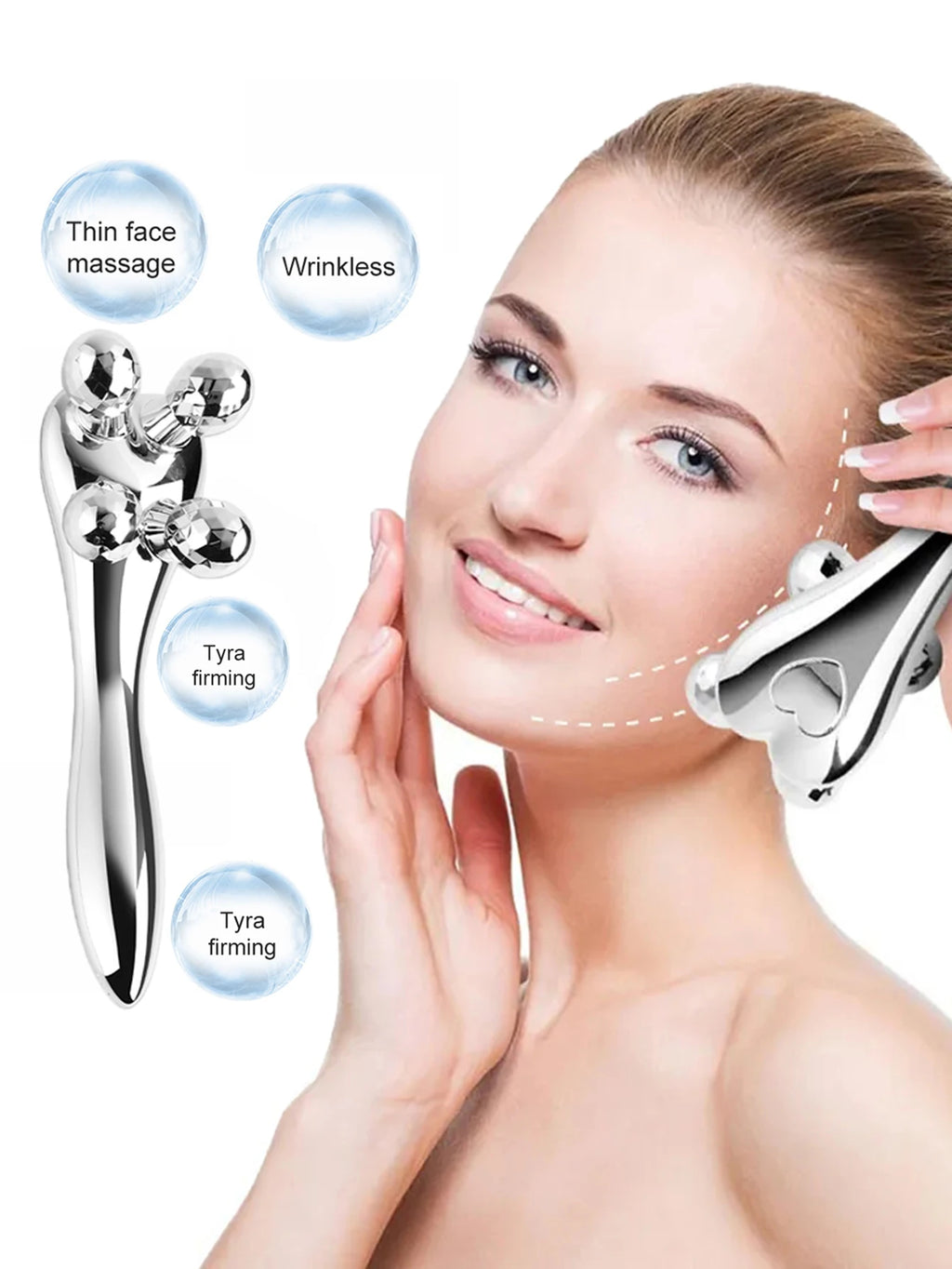 4D Y-Shape Facial Roller | Face, Eye & Neck Massager Silver Facial Massage Roller QXL