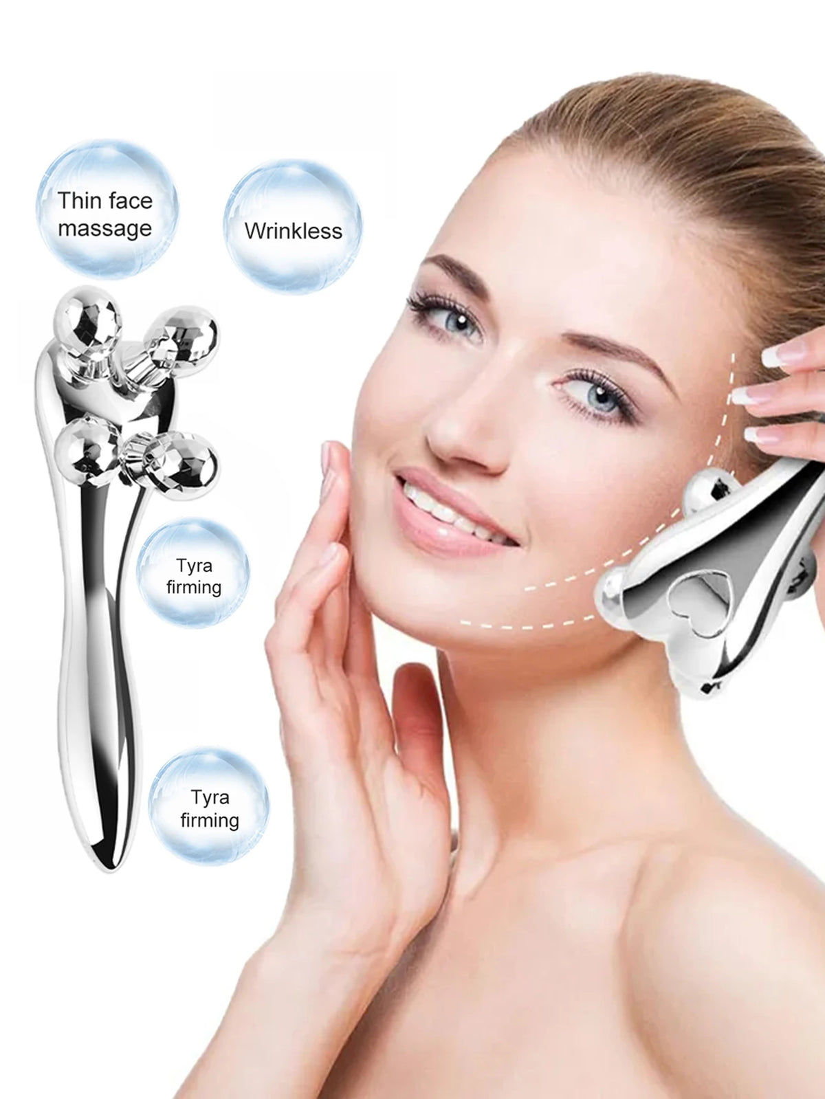 4D Y-Shape Facial Roller | Face, Eye & Neck Massager Silver Facial Massage Roller QXL