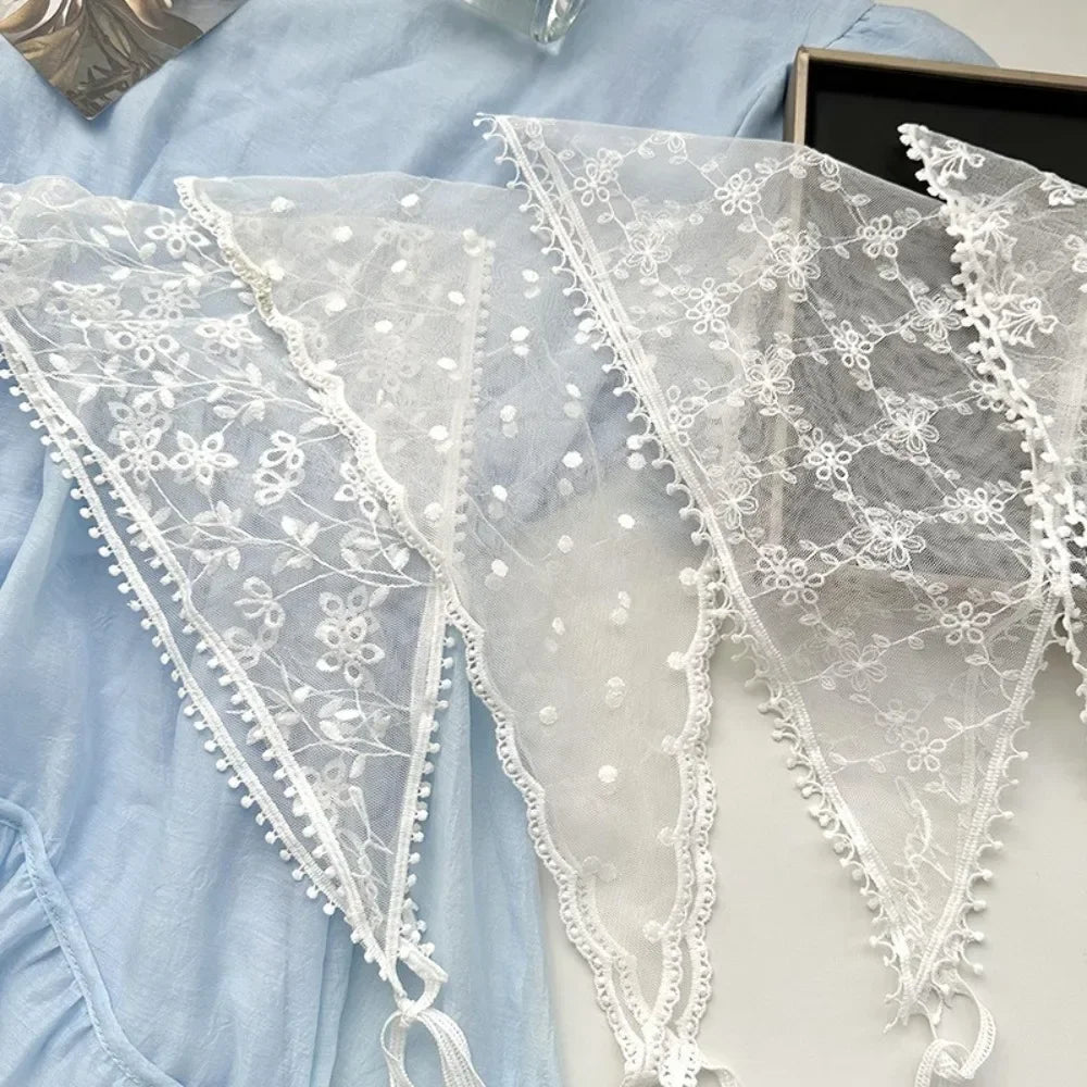 White Lace Triangle Hair Scarf | Floral Woven Headscarf Lace Hair Scarf QXL