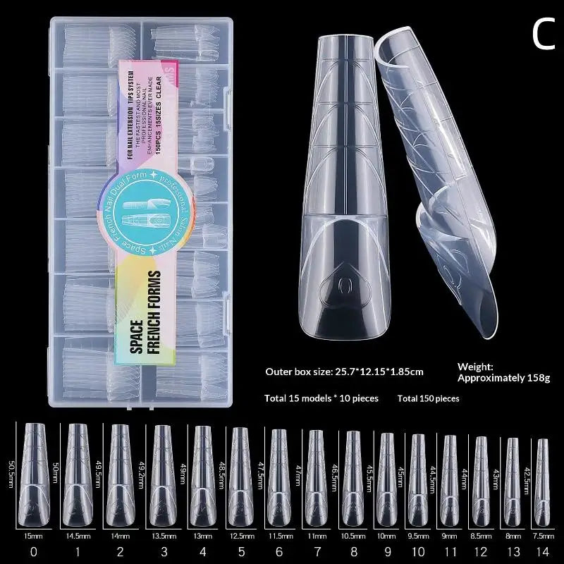 150-Pc Transparent Dual Nail Forms | 15 Sizes French Tip Nail Extension Forms QXL C