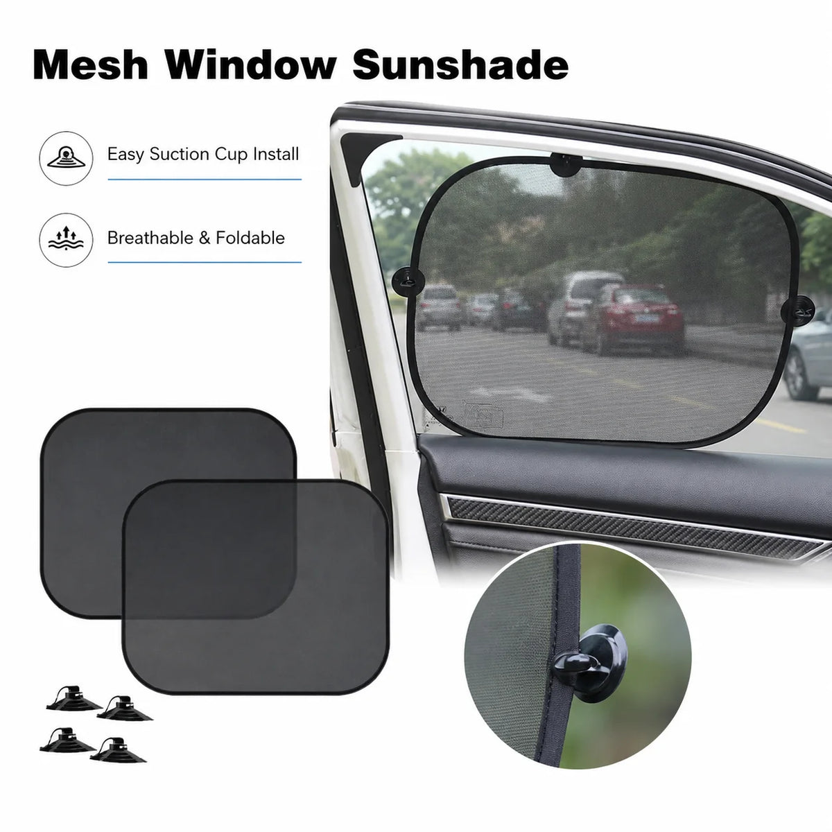 2-Pack Foldable Mesh Car Window Sun Shade with Suction Cups Car Window Sun Shade QXL