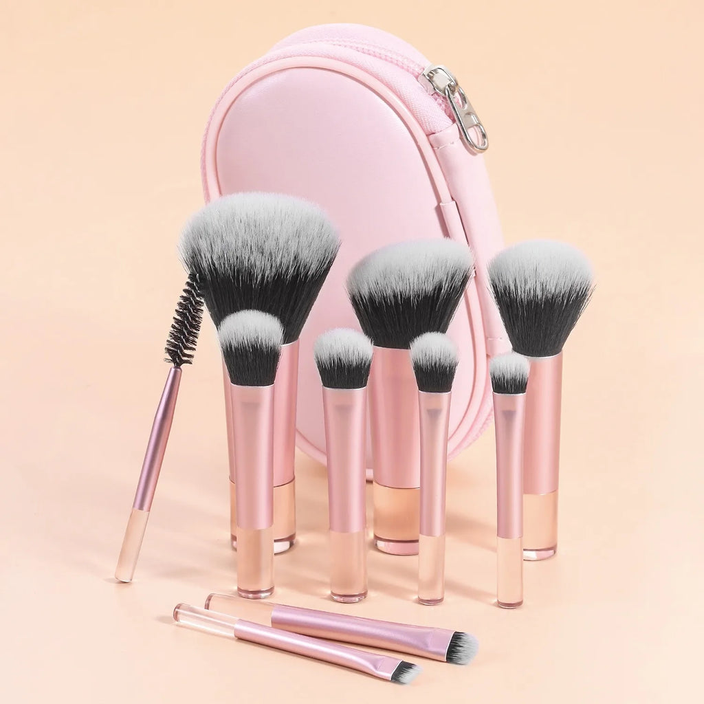 10-Pc Pink Mini Makeup Brush Set | Crystal Handle & Pouch Makeup Brush Set QXL