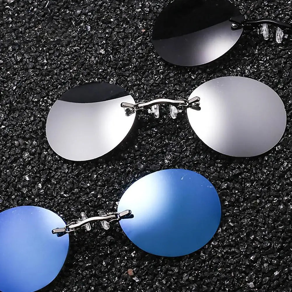 UV400 Frameless Pince-Nez Sunglasses | Round Rimless Vintage Vintage Sunglasses QXL