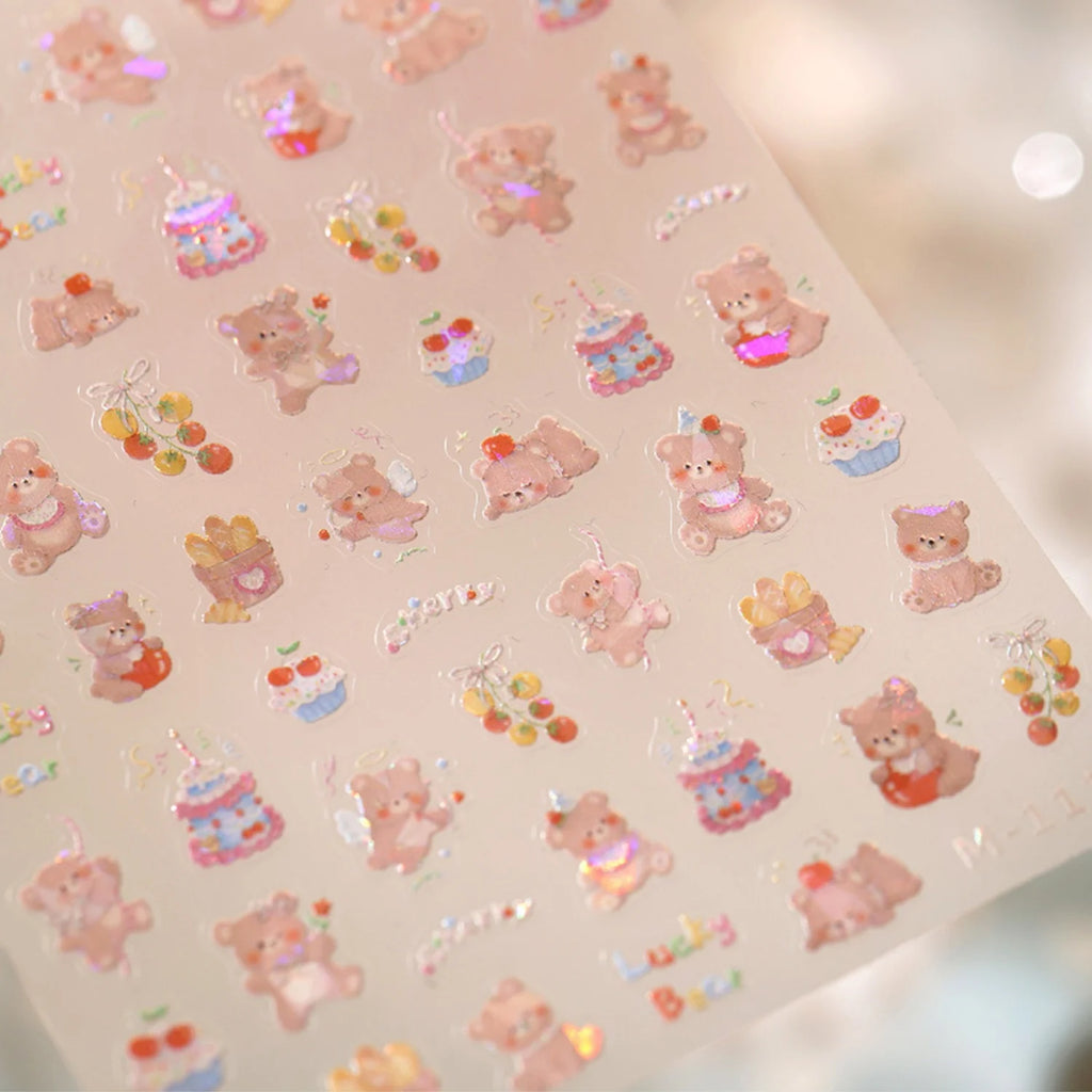 5D Bear Nail Stickers | Cute Cartoon Self-Adhesive Nail Decals Nail Art Stickers QXL
