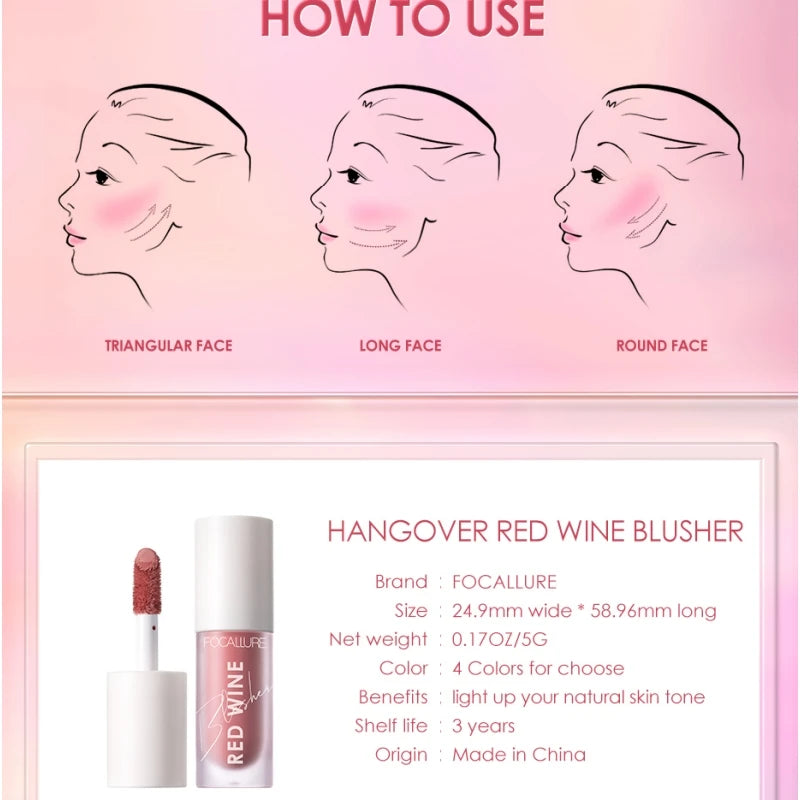 FOCALLURE Liquid Blush – 4 Shades Long-Lasting Matte Finish Liquid Blush QXL