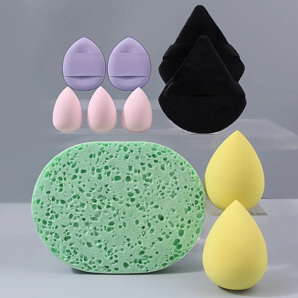 10-Pc Makeup Sponge & Powder Puff Set | All-in-One Kit Makeup Sponge Set QXL