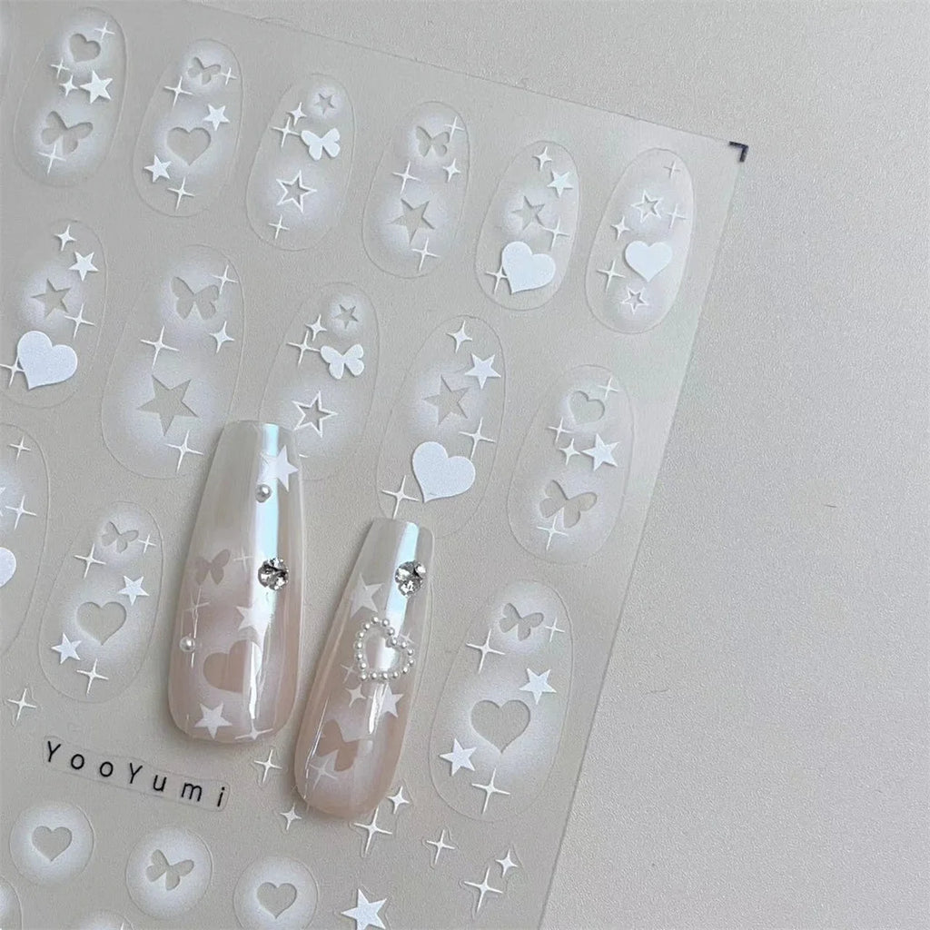 5D White Hollow Nail Art Stickers – Heart Butterfly Star Decals Nail Art Stickers QXL