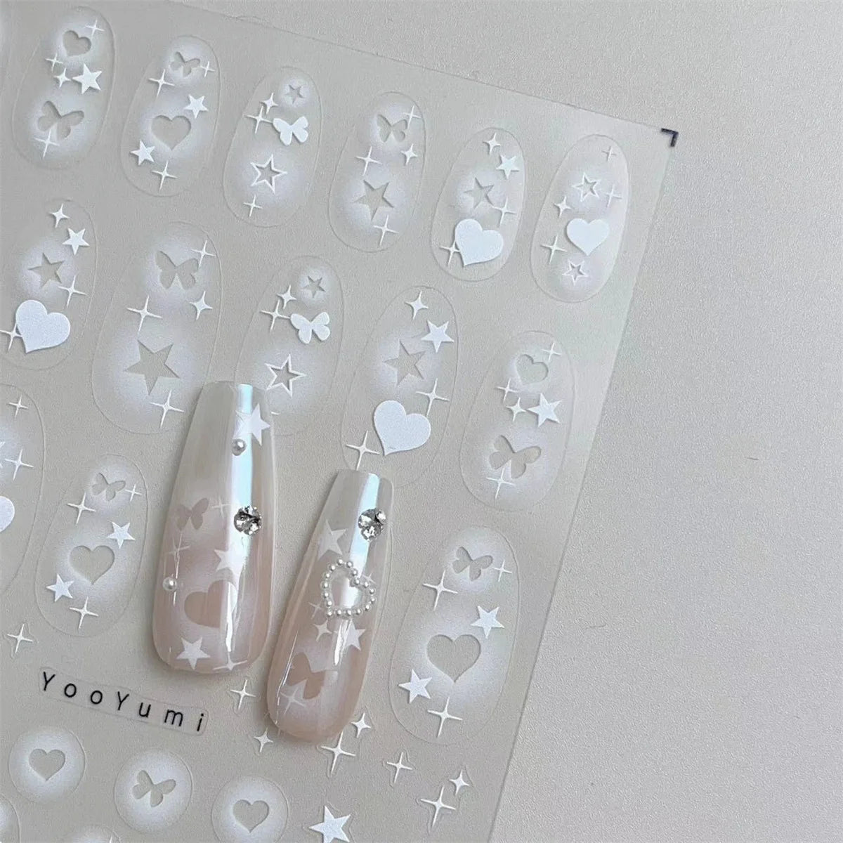 5D White Hollow Nail Art Stickers – Heart Butterfly Star Decals Nail Art Stickers QXL