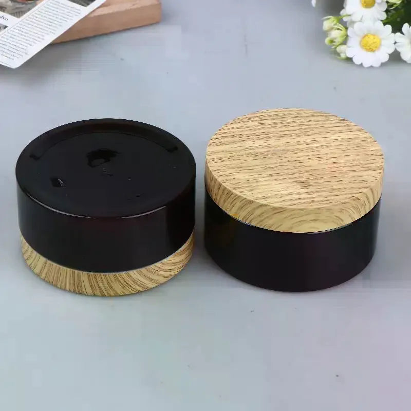 PET Plastic Jars with Wood Texture Lid | 200ml–500ml Empty Containers Cosmetic Storage Jar QXL