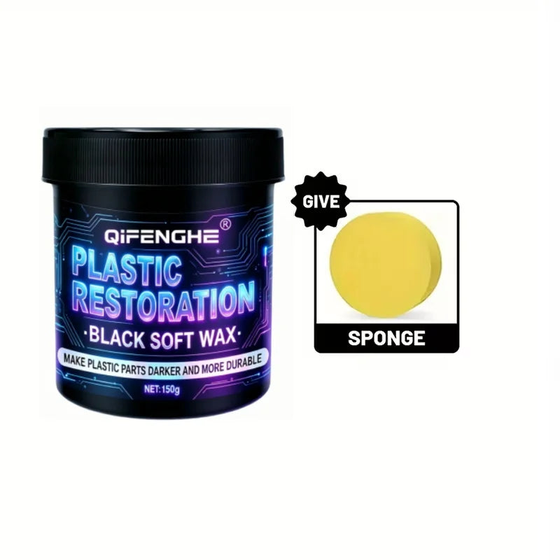 Plastic Restoration Wax & Sponge | Restores Faded Black Trim Car Plastic Restorer QXL 150ml 1
