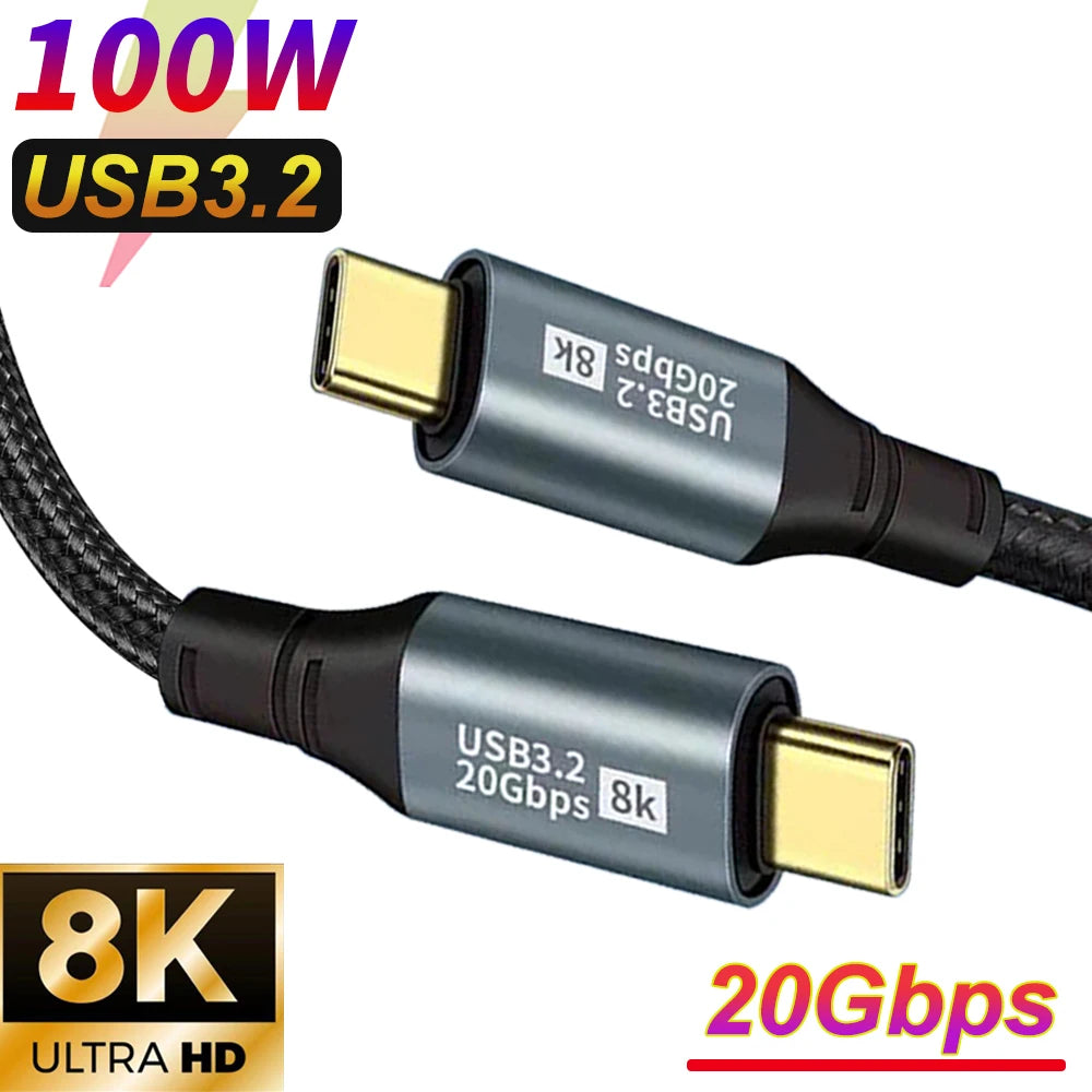 PD 100W USB-C Cable 20Gbps 8K 60Hz | USB 3.2 Type-C 1m–3m USB-C Cable QXL