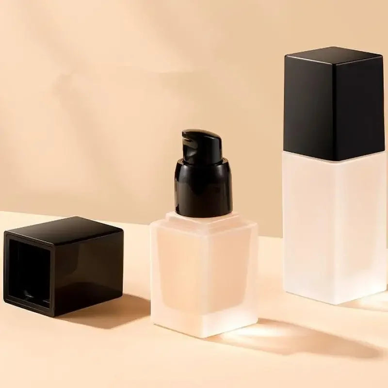 15/30ml Square Frosted Glass Pump Bottle | Refillable Foundation Glass Pump Bottle QXL