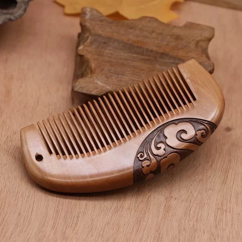 Carved Peach Wood Hair & Beard Comb | Small 10–15cm Wooden Hair Comb QXL Peach Wood