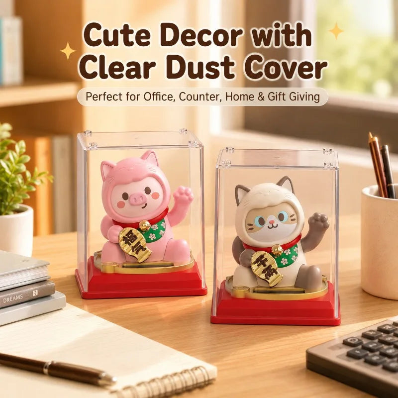 Solar Waving Lucky Cat Ornament | Desk, Car & Home Decor Solar Desk Ornament QXL