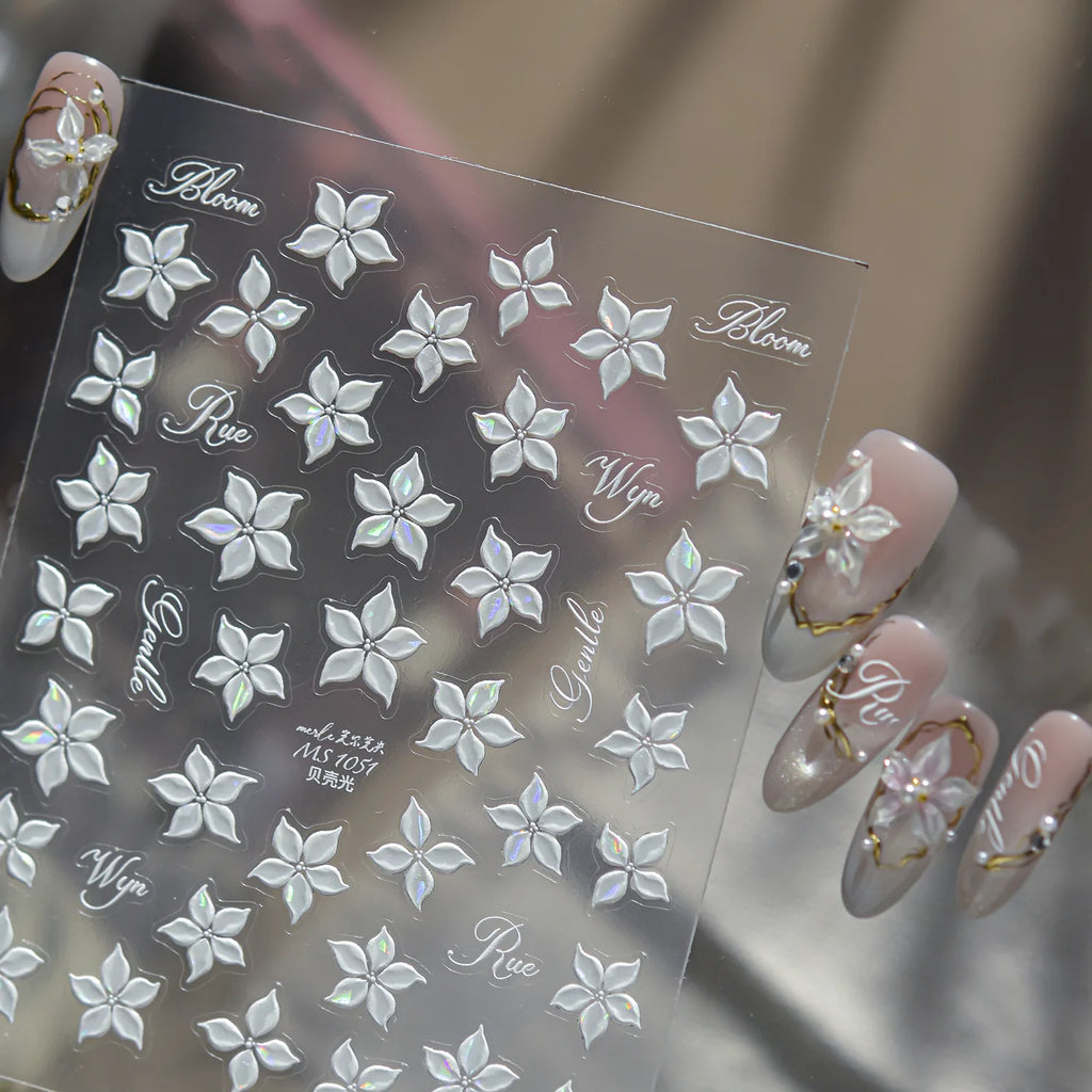 5D Embossed Flower Nail Stickers | Pink Floral Decals DIY Nail Art Stickers QXL
