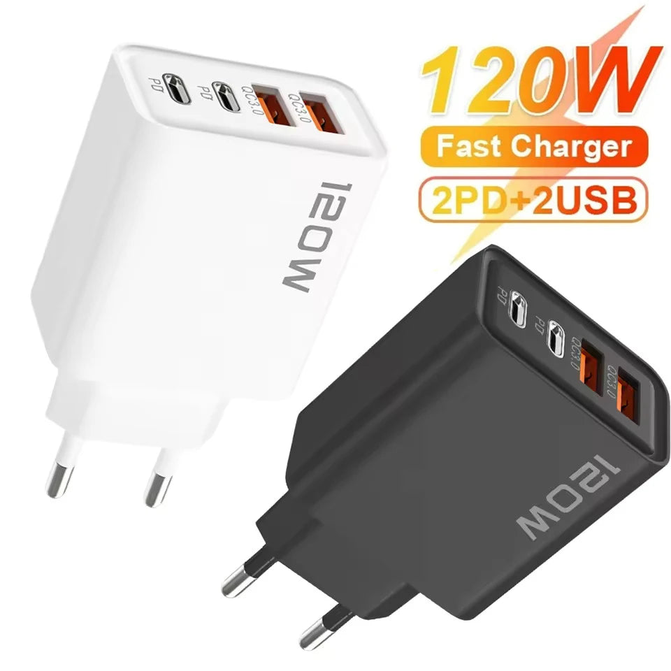 120W 4-Port USB-C PD Fast Wall Charger | iPhone & Android USB Wall Charger QXL