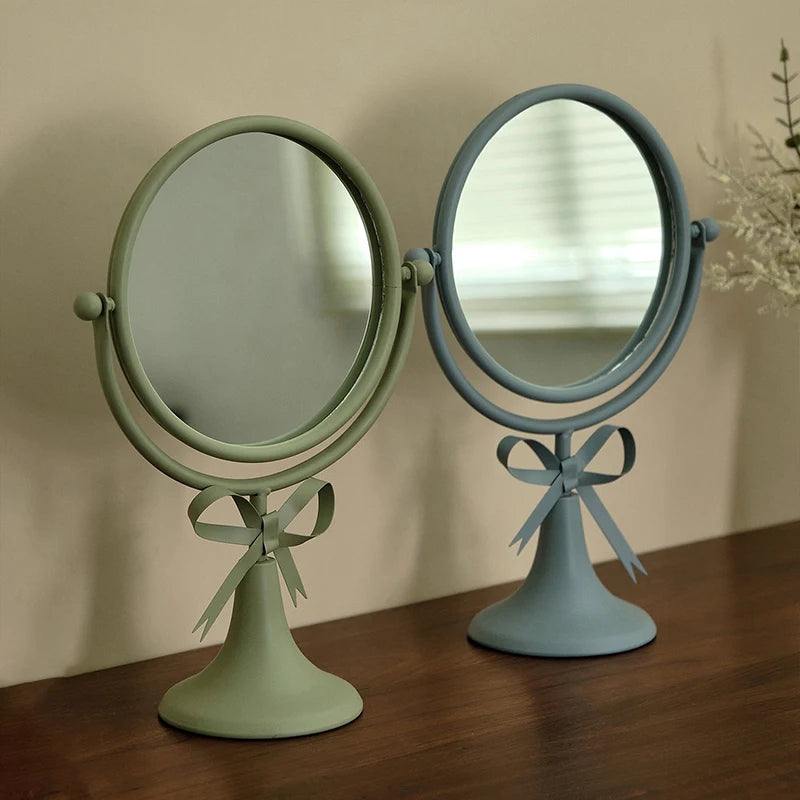 Retro Vanity Mirror Iron Frame 360° Rotating Bowknot Makeup Mirror Vanity Makeup Mirror QXL
