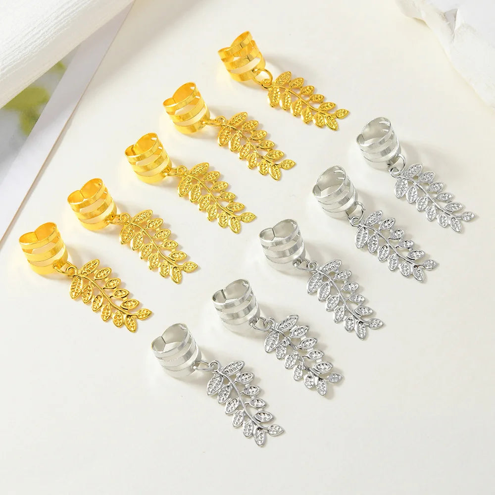 10-Pack Hollow Leaf Dreadlock Beads Hair Hoops – Gold & Silver Dreadlock Hair Beads QXL