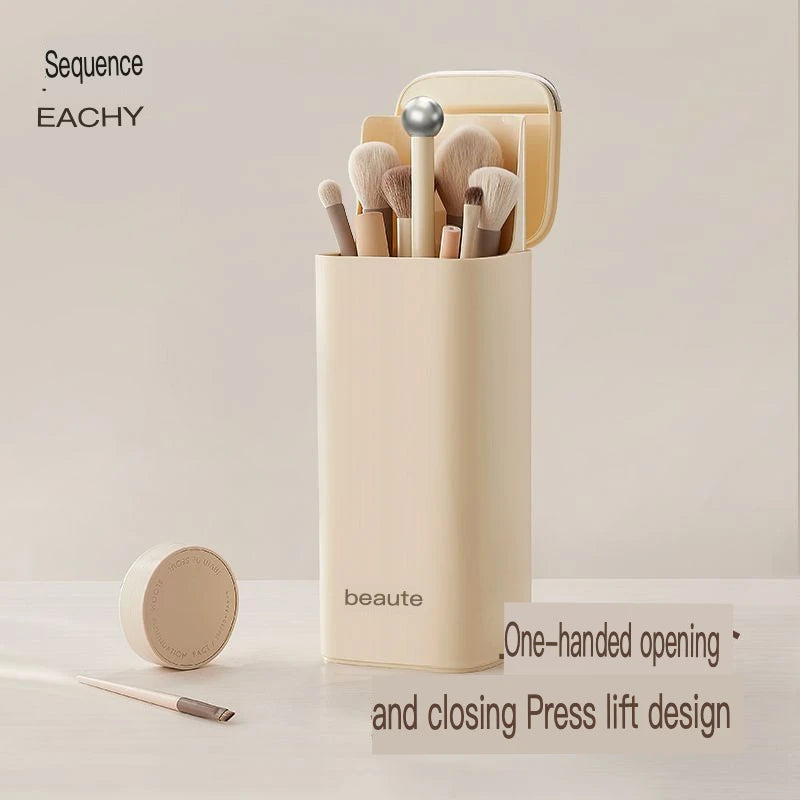 Press-Lid Dustproof Makeup Brush Holder & Storage Cylinder Makeup Brush Organizer QXL