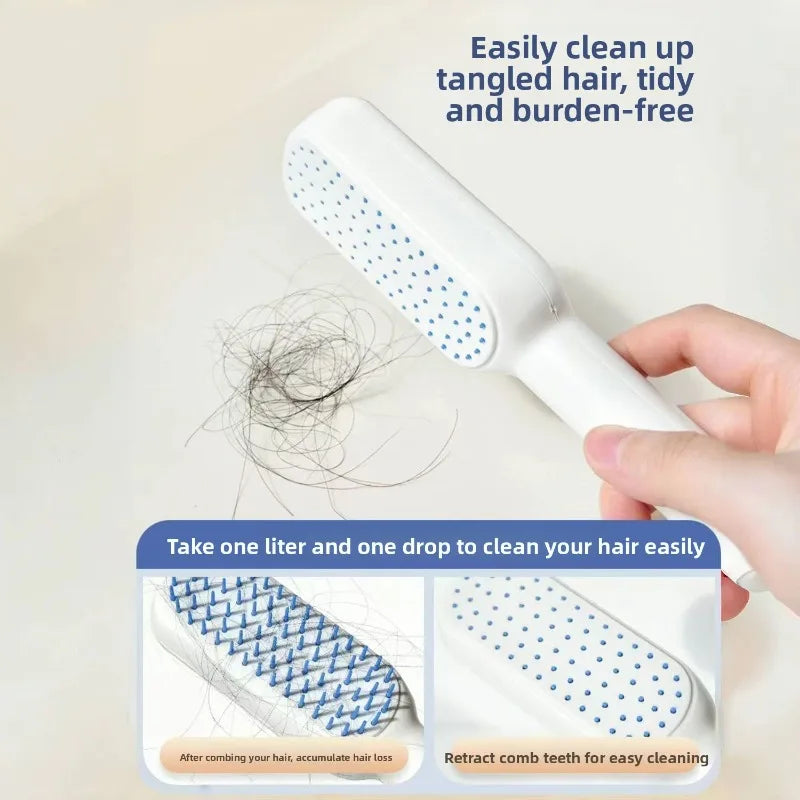 Self-Cleaning Retractable Hair Comb | Anti-Static Massage Brush Massage Hair Comb QXL