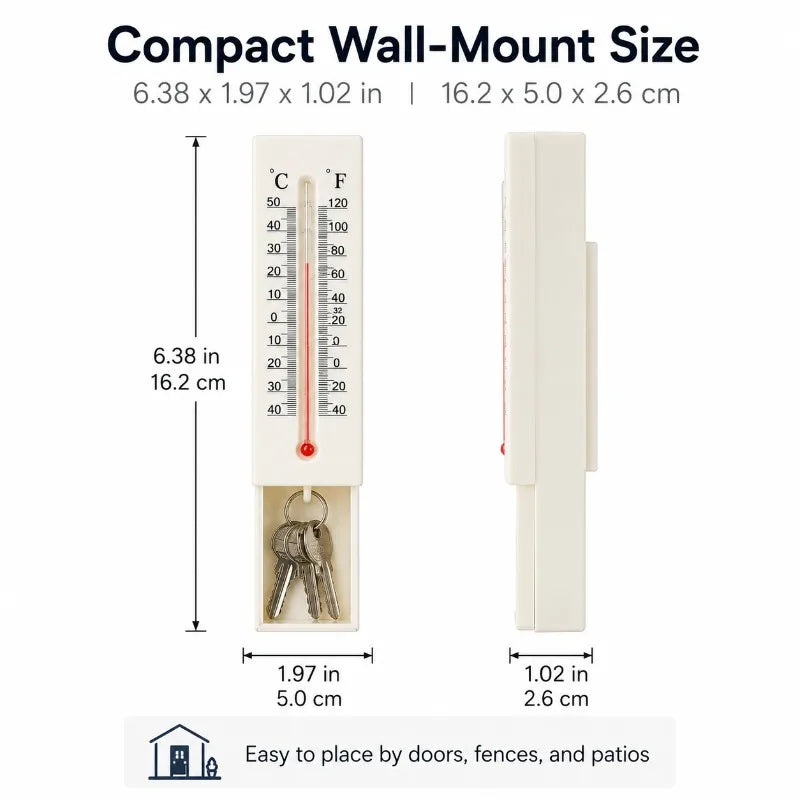 Outdoor Wall Thermometer with Hidden Key Storage Drawer Wall Thermometer QXL