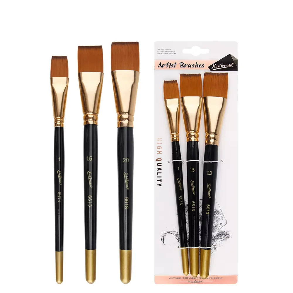 3-Piece Flat Paint Brush Set | Nylon Art Brushes for Acrylic & Oil Art Paint Brush Set QXL 3pcs-Black