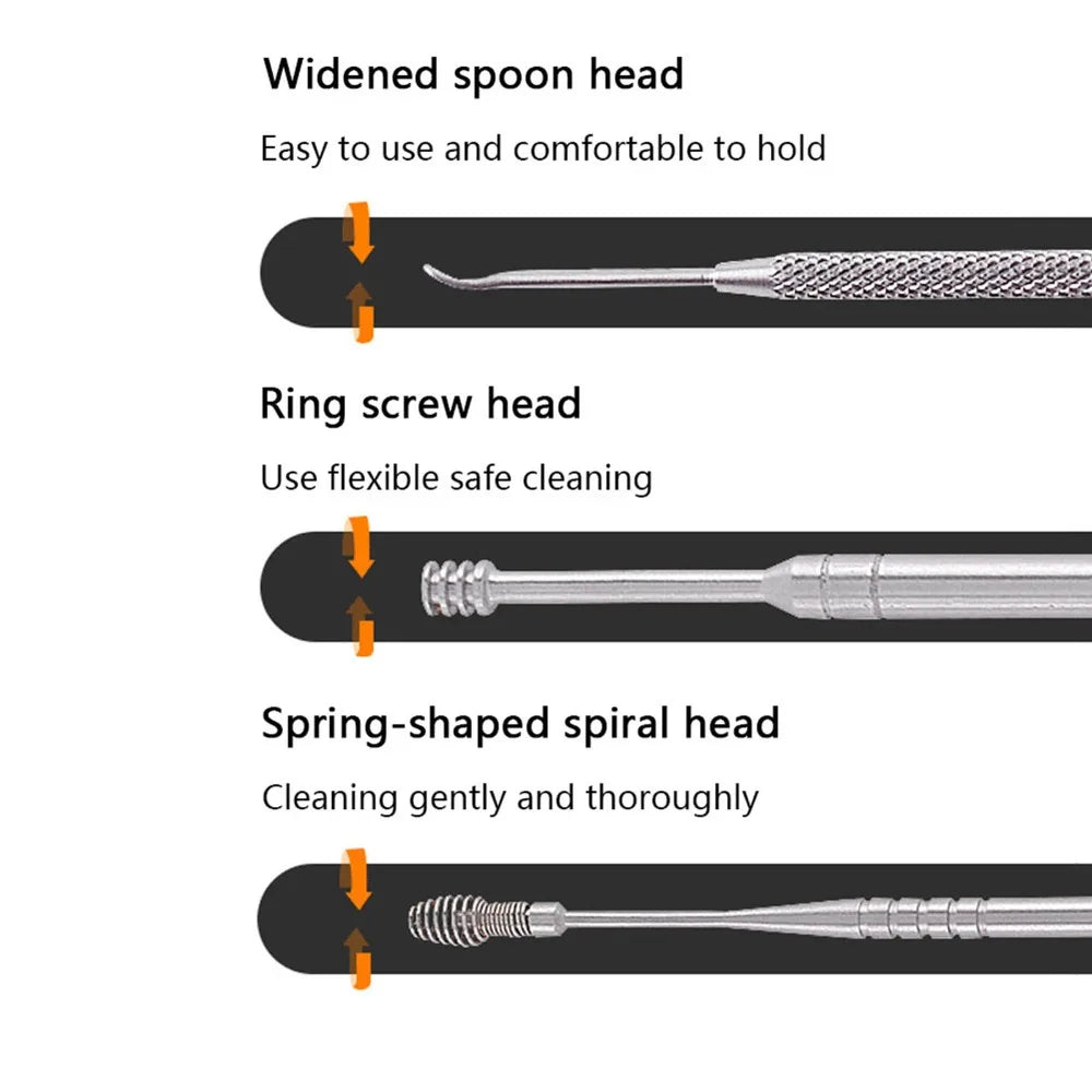 6-Pc Stainless Steel Ear Wax Remover Kit | Multi-Tip Cleaner Ear Wax Remover Kit QXL