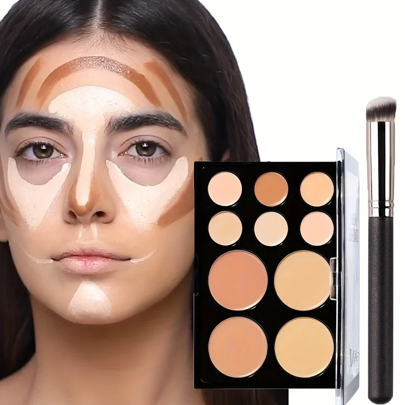 10-Colour Concealer & Contour Palette Set with Brush Concealer Palette Set QXL