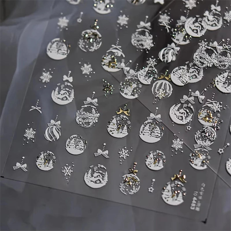 Bronzing Christmas Nail Stickers | Gold Snowball Laser Decals Nail Art Stickers QXL