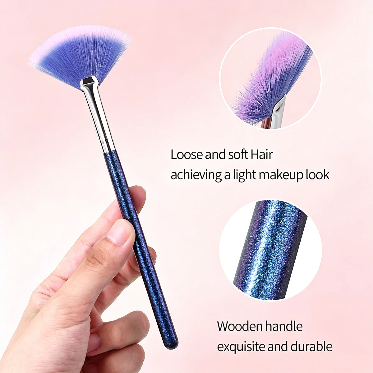 KOSSHOW Fan Highlight Brush & Makeup Puff 2-Piece Set Makeup Brush Set QXL