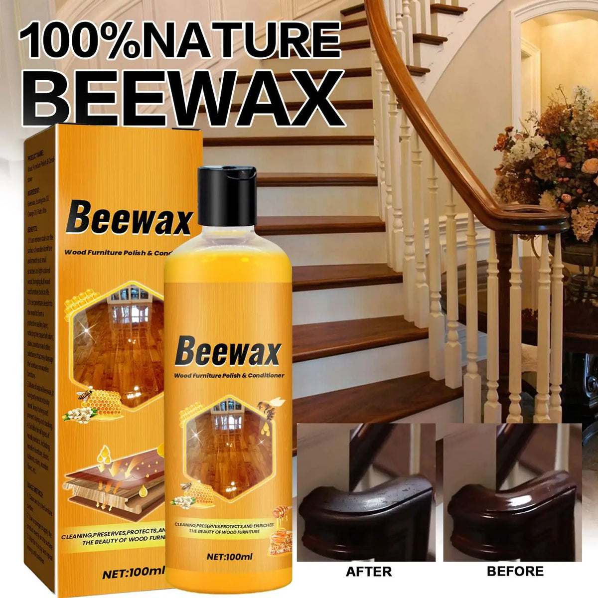 Natural Beeswax Furniture Polish & Wood Cleaner Spray 100ml Furniture Polish Spray QXL