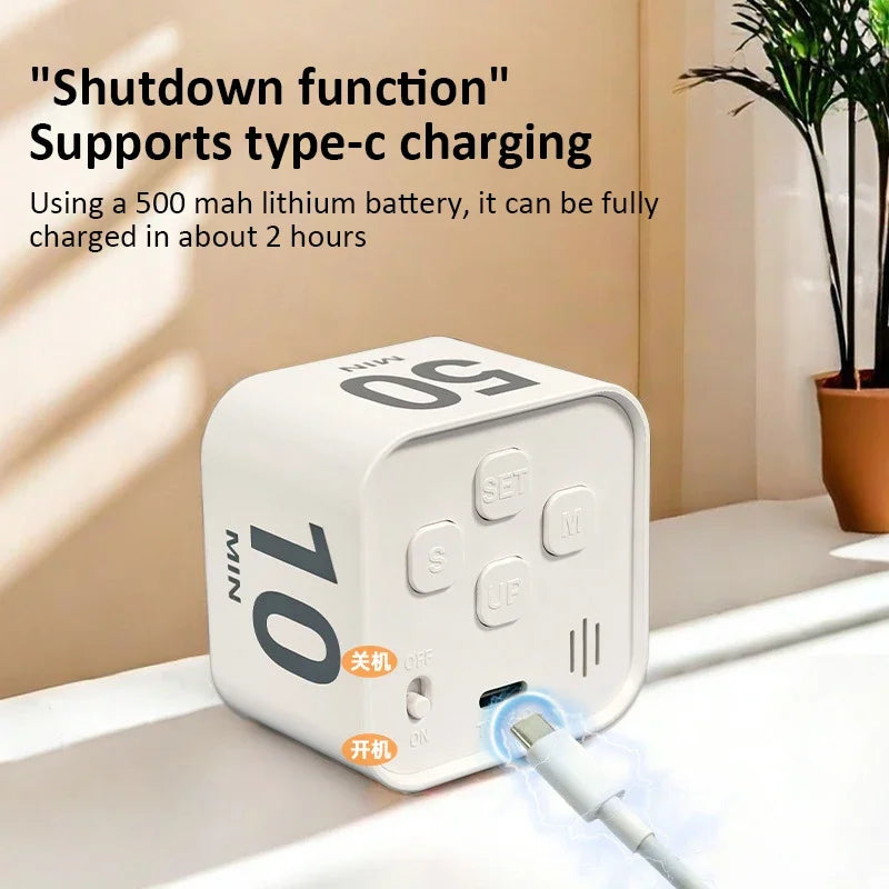 Flip Cube Timer | LED Visual Display, 4 Presets, USB-C Charge Kitchen Timer QXL