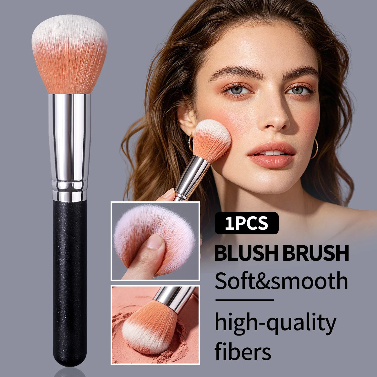 KOSSHOW Blush Brush – Glitter Wood Handle & Ombre Bristles Blush Makeup Brush QXL black