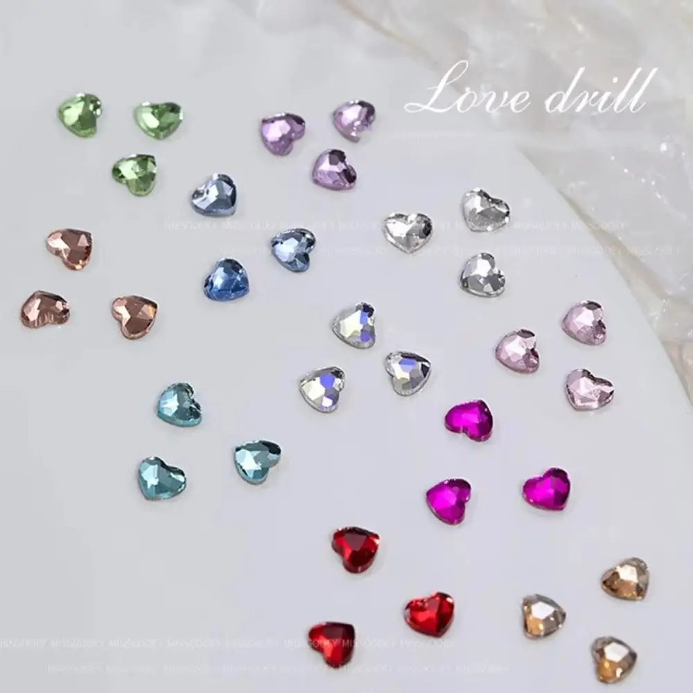 50-Pack Heart Flat Back Rhinestones for Nail Art | Glass Gems Nail Rhinestone Charms QXL