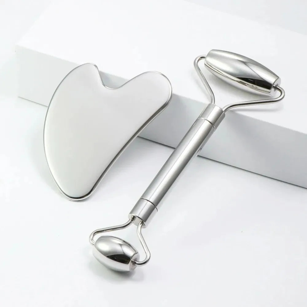 Ice Face Roller & Stainless Steel Gua Sha Tool Set Facial Massage Tool Set QXL