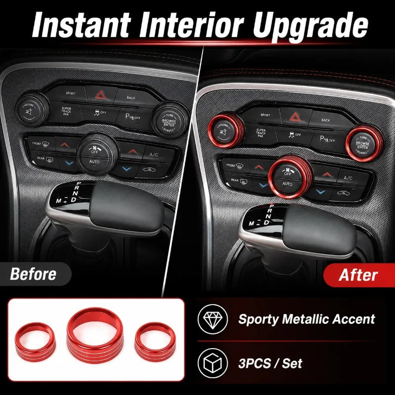 Aluminum A/C Audio Knob Trim Rings | Challenger Durango Cherokee Car Interior Trim QXL