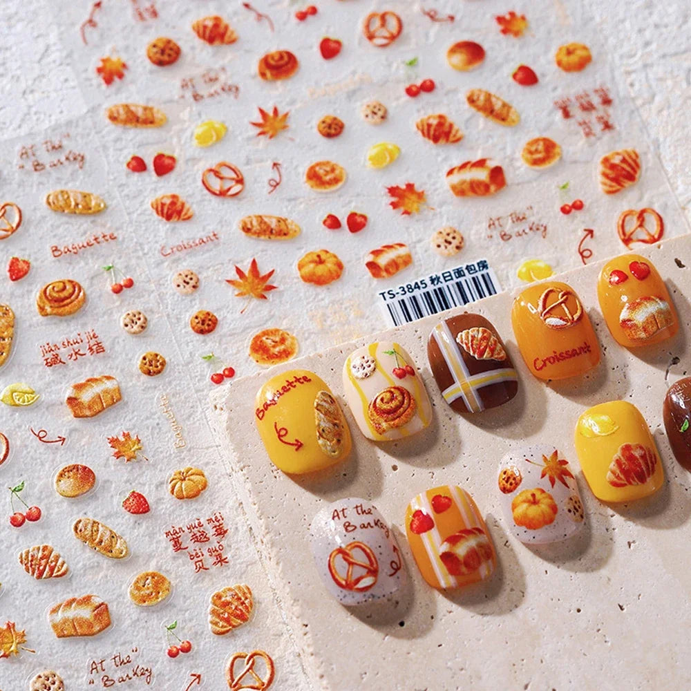 5D Food Nail Art Stickers – Donut, Croissant & Cookie Decals Nail Art Stickers QXL
